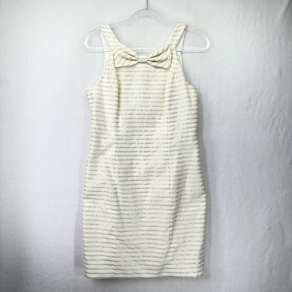 Lilly Pulitzer Henley Corded Organza Gold Stripe Knee Length Dress Size 8 - Picture 2 of 16